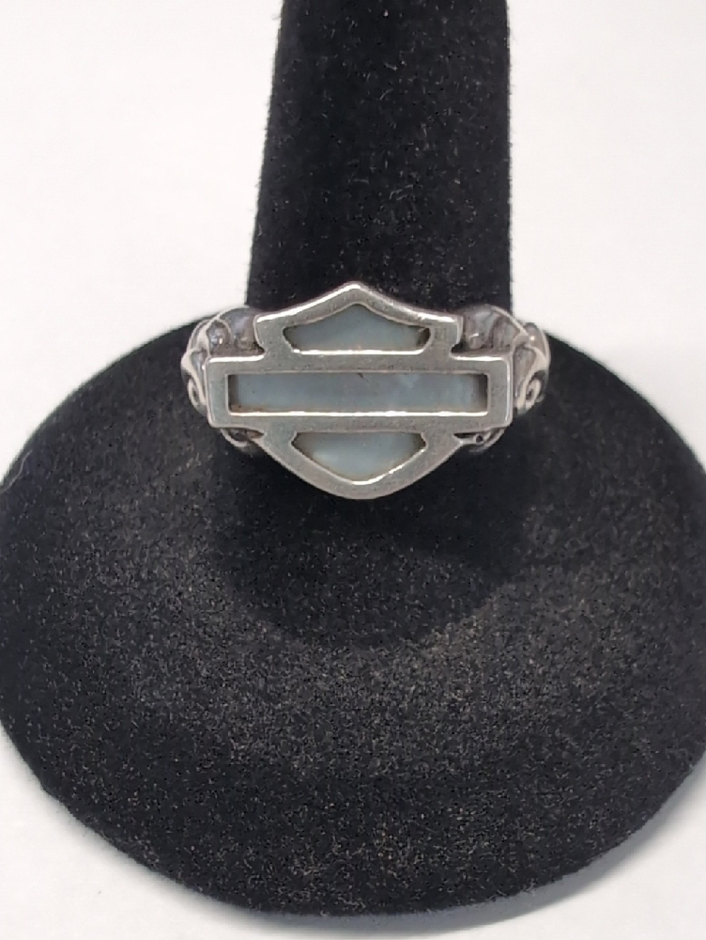 Harley Davidson Sterling Shield Ring W/ Mother Of Pearl Shell Inlay - Picture 7 of 12